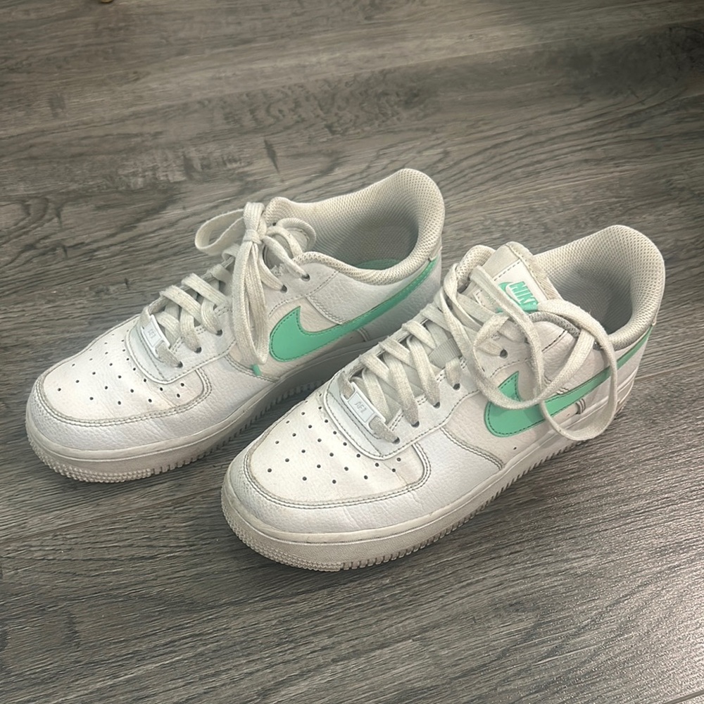 Nike Women’s White and Green Air Forces